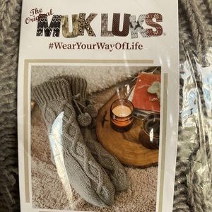 Muk Luks Gray Pom Pom Cabin Slipper Socks